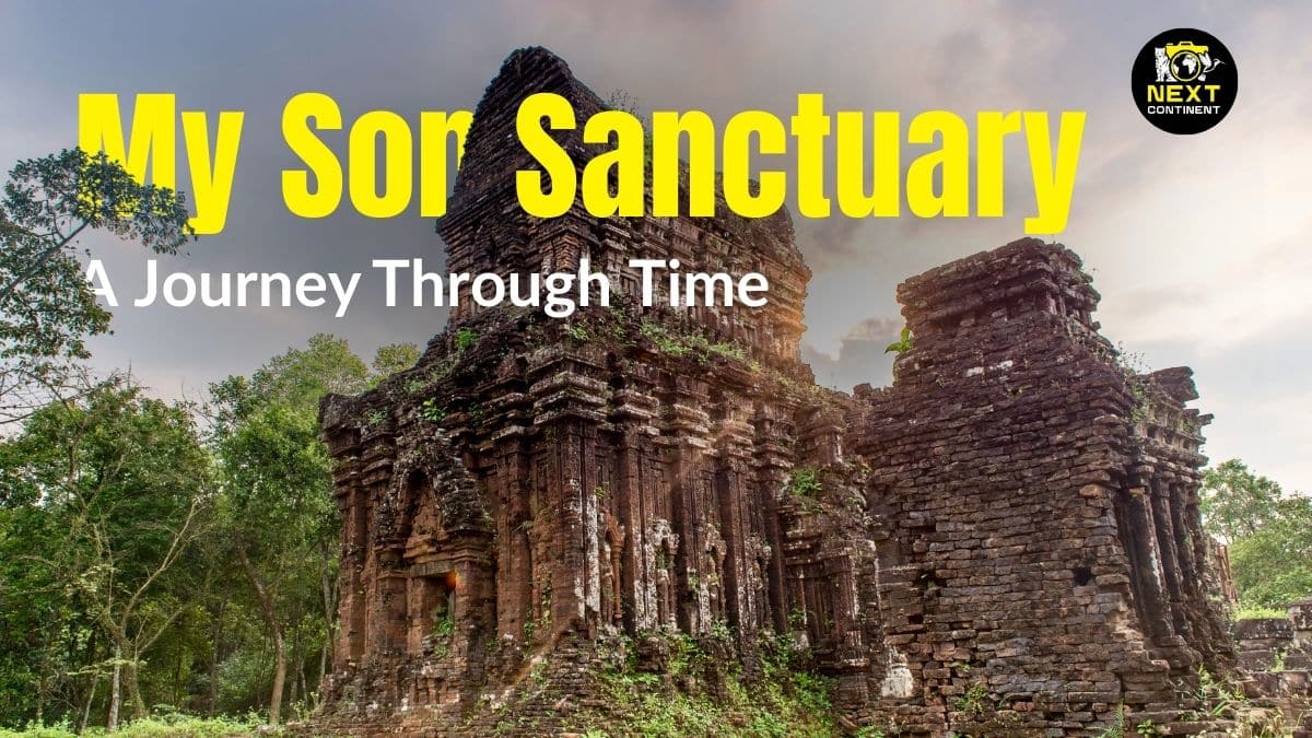 Ancient brick temples surrounded by lush greenery at My Son Sanctuary in Vietnam