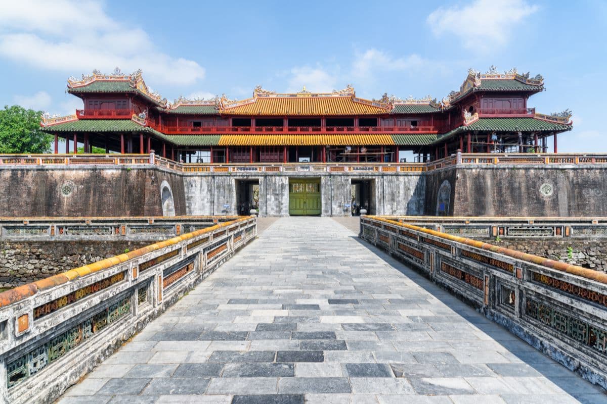 Meridian Gate to the Hue Imperial City under bright sunlight