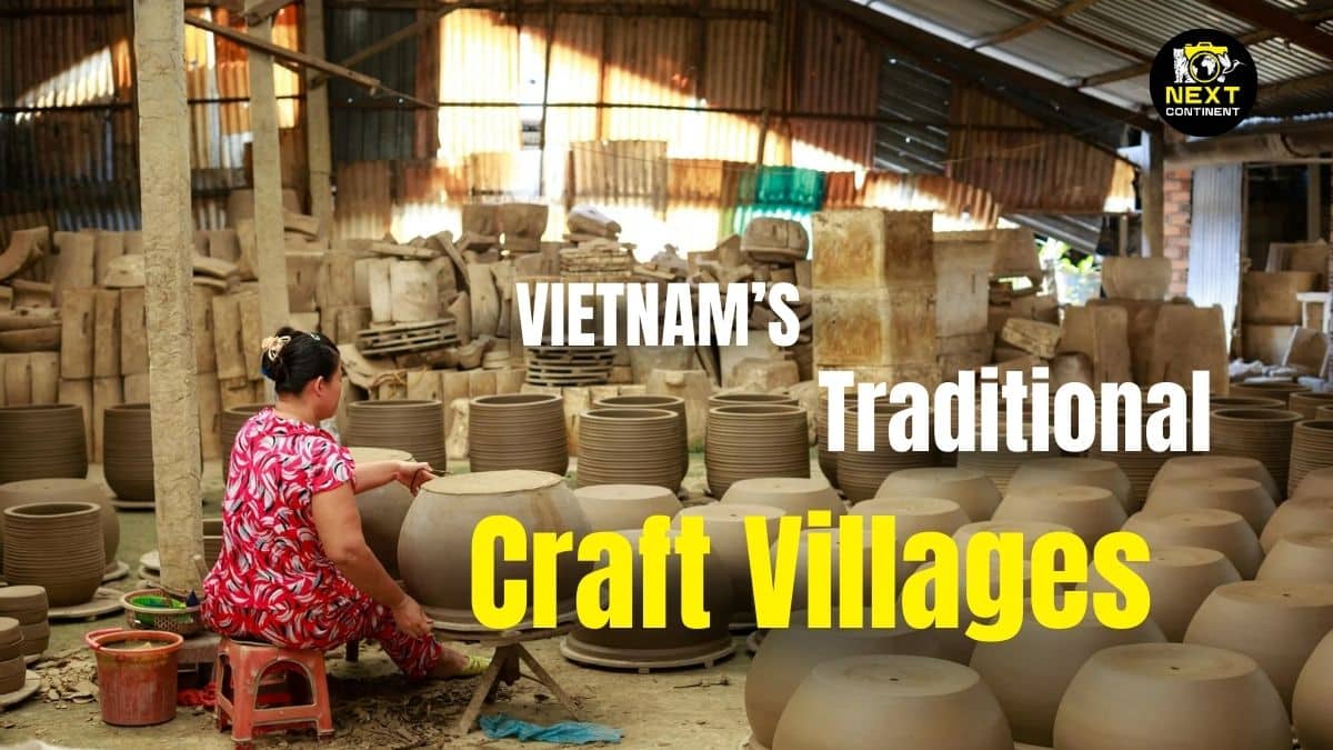 Women in a traditional Vietnamese village crafting a vase from pottery, showcasing local artisan skills and cultural heritage