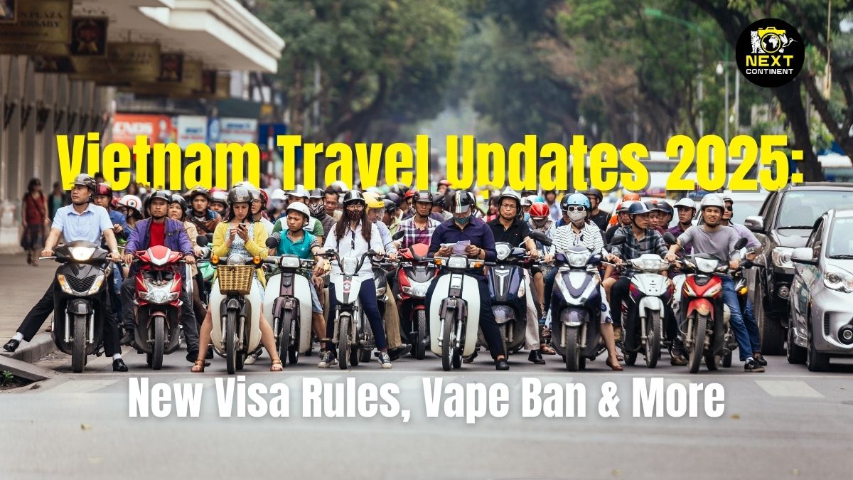 Blog post banner image of orderly traffic in Vietnam with motorbike riders wearing helmets and following traffic lights in Ho Chi Minh City, 2025