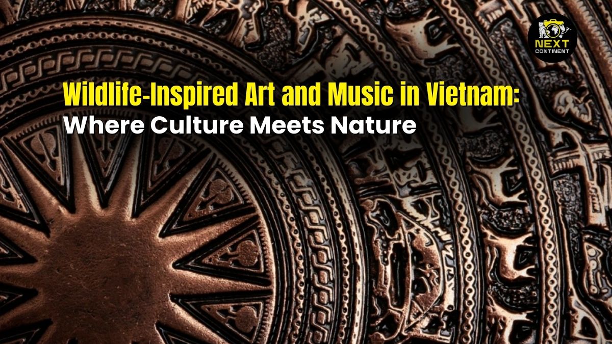Blog thumbnail of a Dong Son bronze drum with intricate patterns depicting birds, animals, and nature-inspired motifs, showcasing Vietnam’s rich cultural heritage and connection to wildlife.