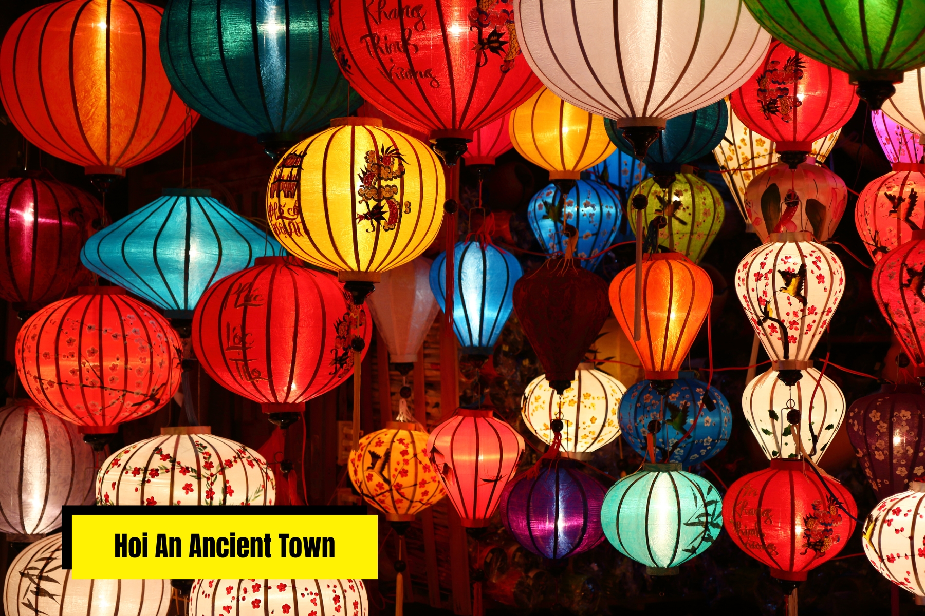 A room filled with bright colourful and traditional lanterns in Hoi An Ancient Town