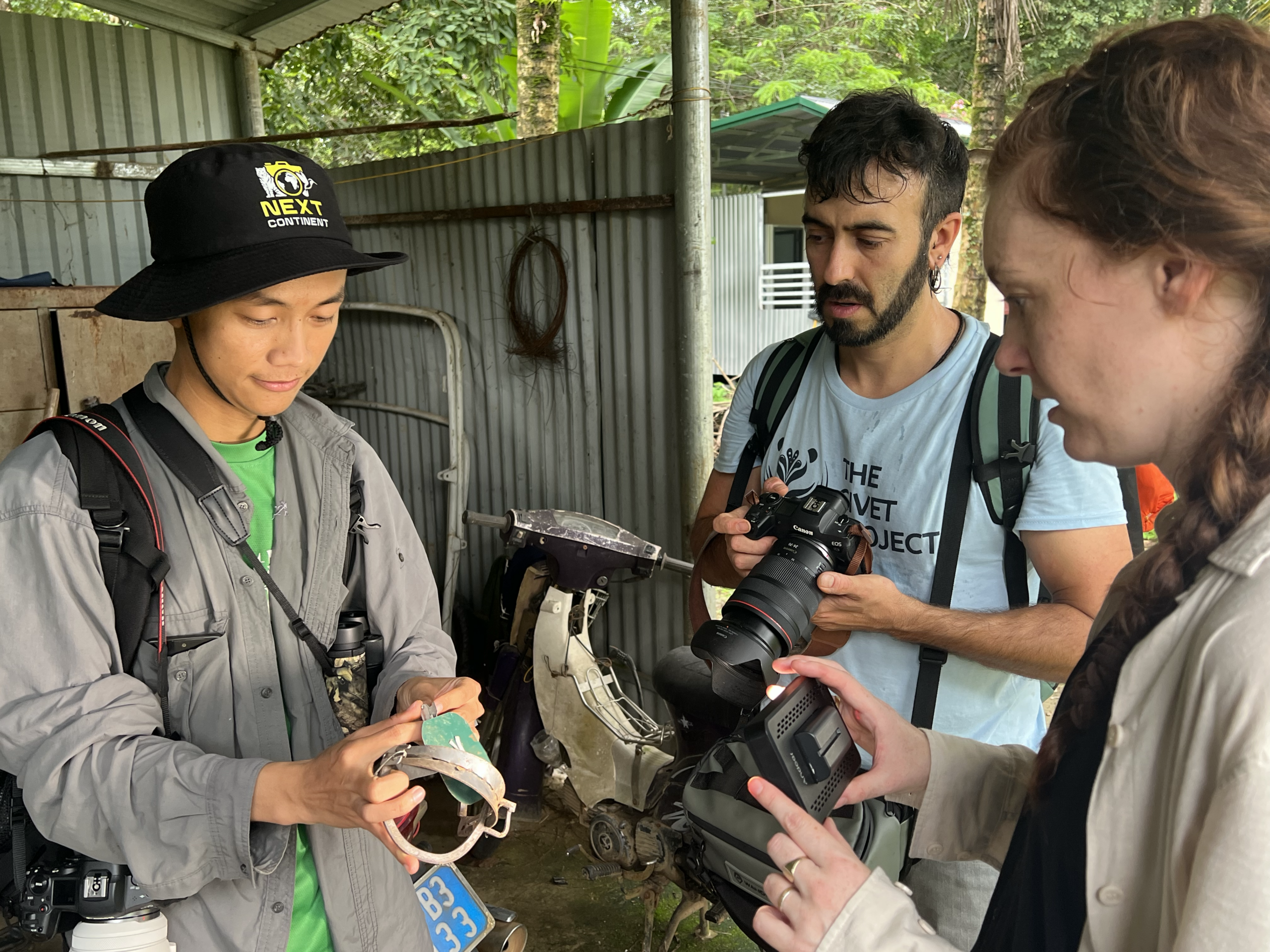 Next Continent and The Civet Project team examining a wildlife trap during civet fieldwork at Cát Tiên National Park, Vietnam.